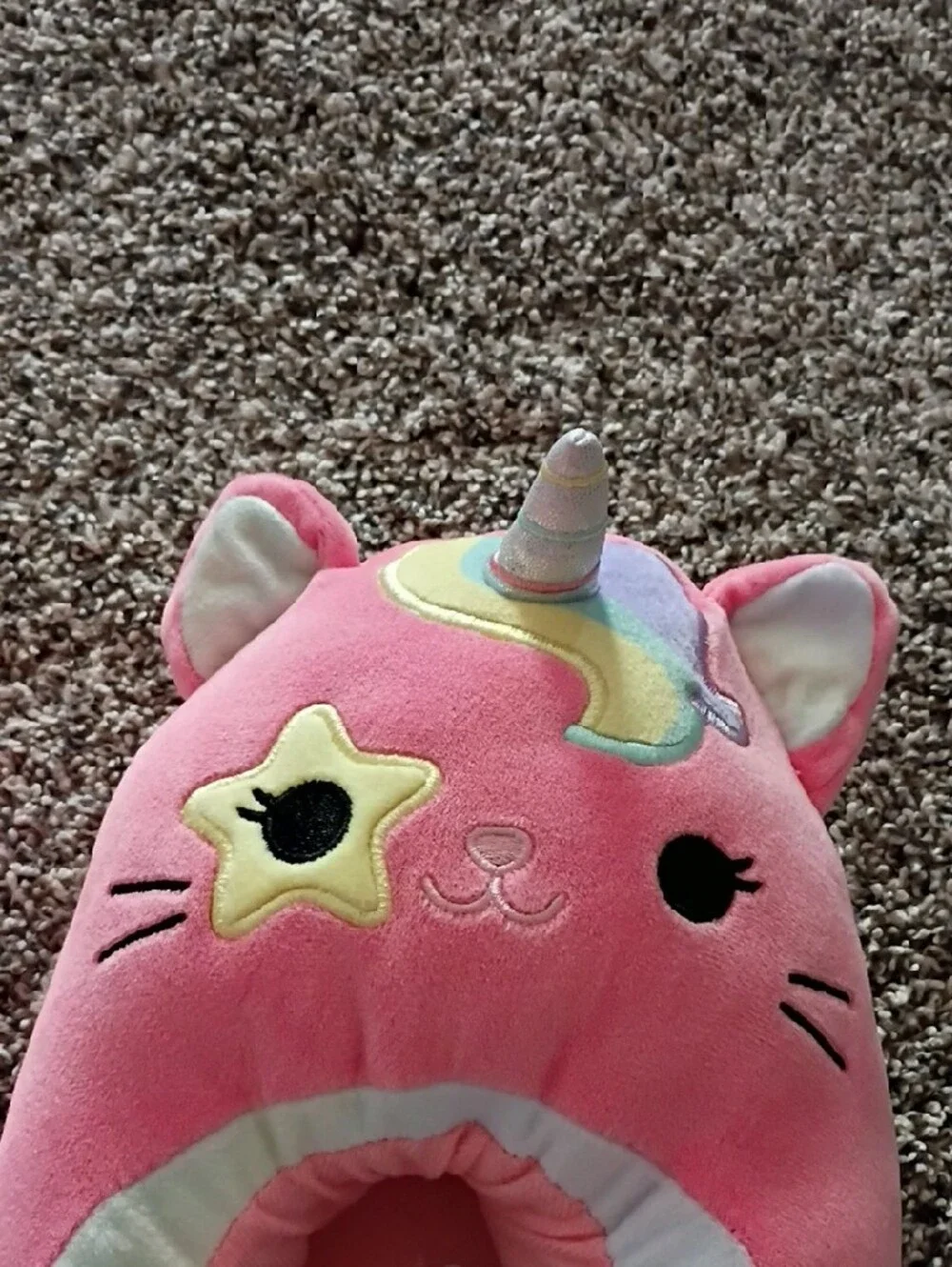 Squishmallows Pink Unicorn Cat Kids Slippers - Plush Pastel Accents